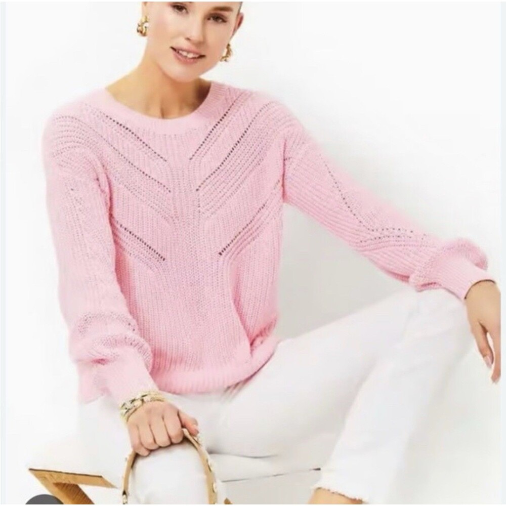 Lilly Pulitzer Sweater Womens Small Relaxed Hot Pink Bristow Pointelle Knit